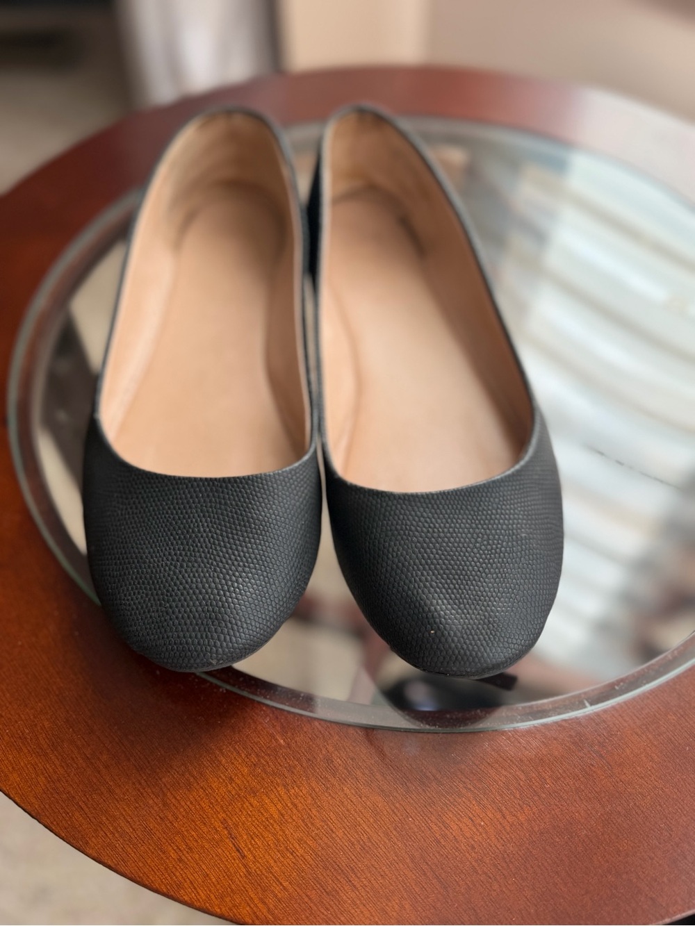 Everyday Black Textured Ballet Flats for Women